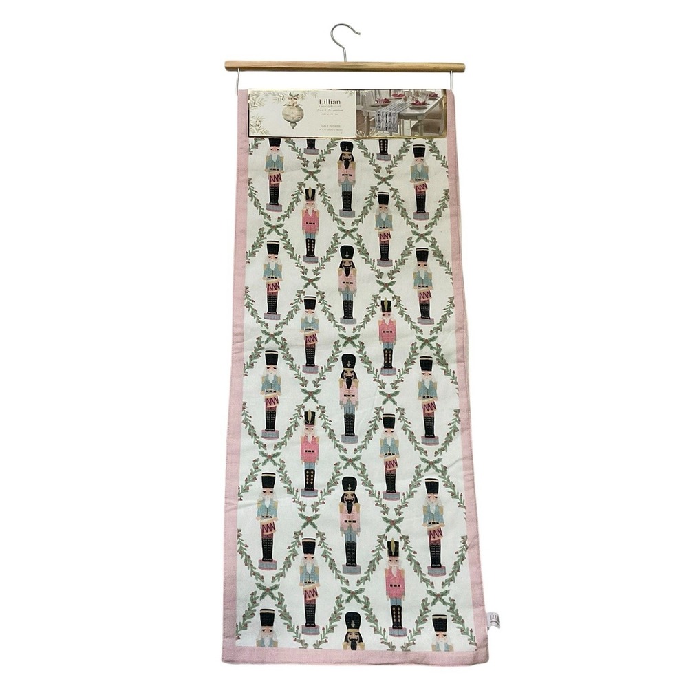 Lillian August Christmas Table Runner Nutcracker Drummer Boy Pink Border New